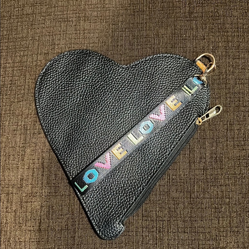 Heart-Shaped Black Wristlet with LOVE Strap